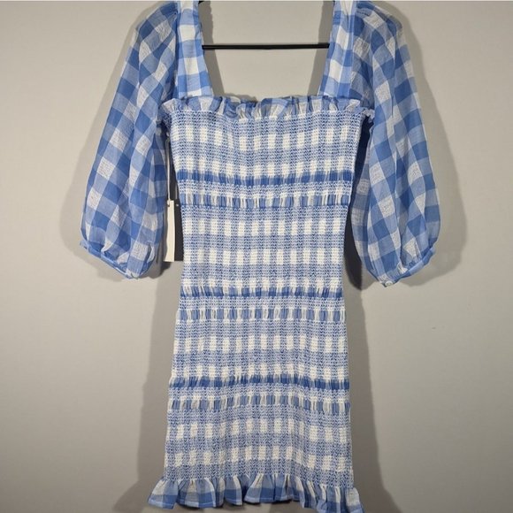 NWT Capulet Blue Gingham Ruched Mini Dress Women's Size XS - Picture 5 of 8